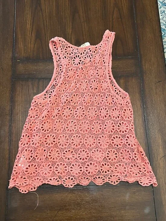 Anthropologie Pins and Needles Pink Crochet Knit Sweater Tank Top Women's Medium - Picture 3 of 7
